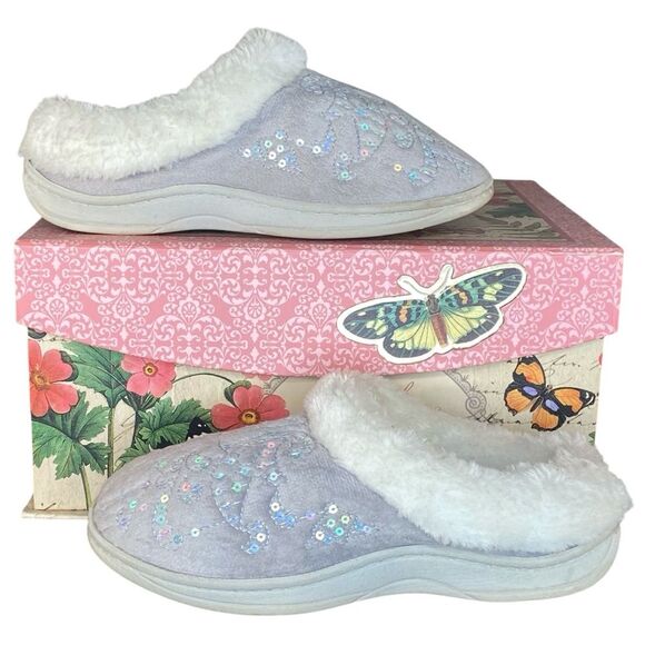 Cozy Fuzzy Womens Slippers with Sequin Detail Slip On Style Size Small 5 - 6 - Picture 2 of 7